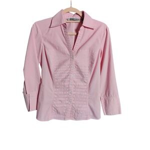 Signature by Larry Levine Pink Striped Button-Up Long Sleeve Top